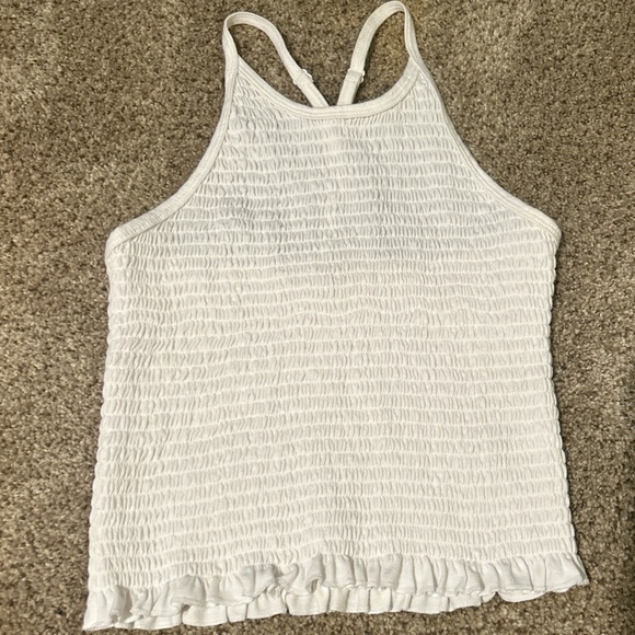 SO Tops - SO White Smocked Ruffle-Hem Racerback Tank